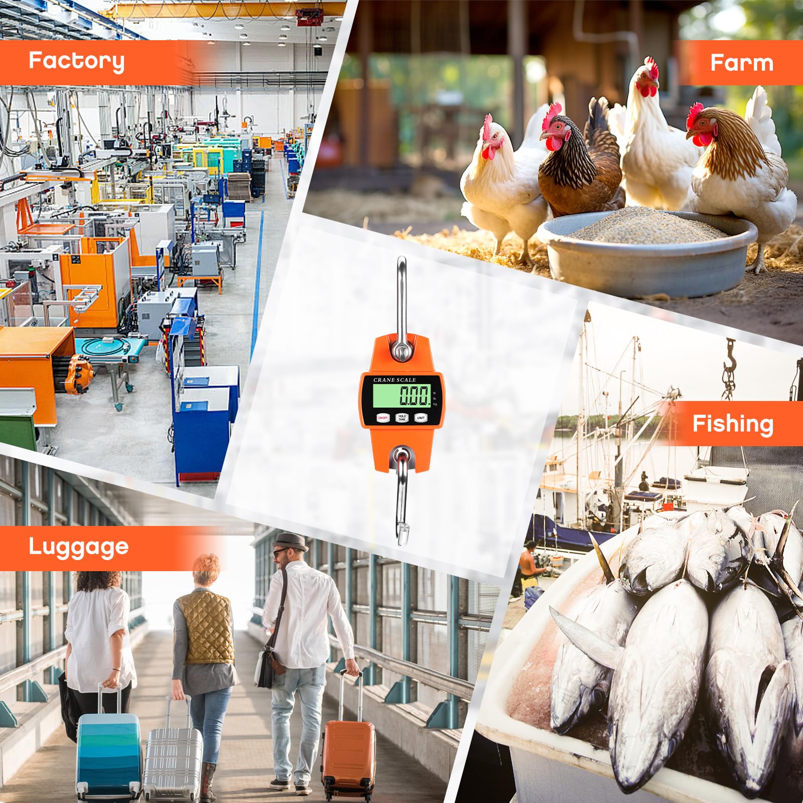 Bilancia a Sospensione 300Kg Digitale per Gru, Fattoria, Garage, Caccia, Pesca