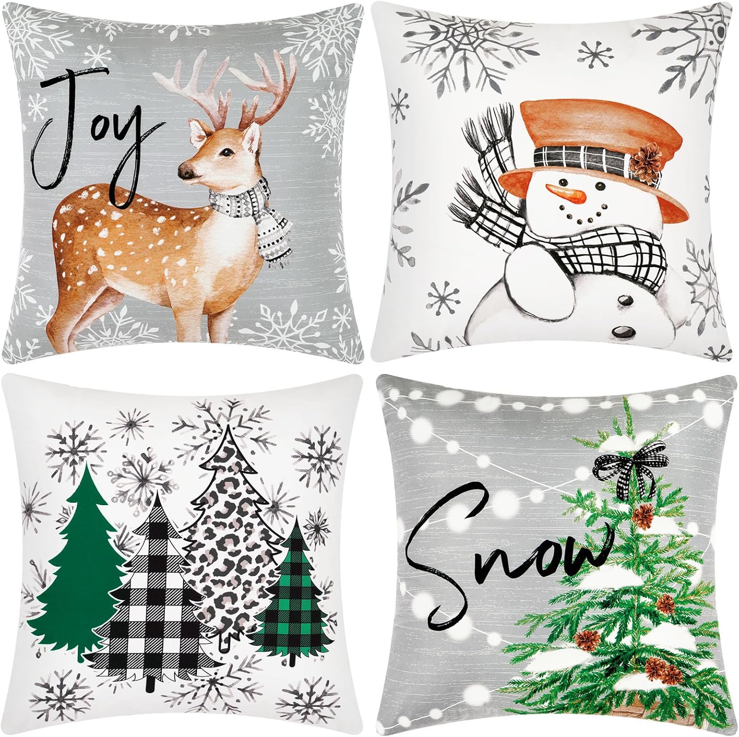 Christmas Pillow Covers 18 x 18 Inch, Set of 4 Snowman