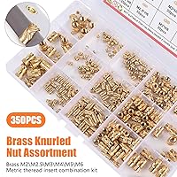 Vista 9 de Canitu 350 piezas de insertos roscados, M2/M2.5/M3/M4/M5/M6 rosca métrica hembra Kit surtido de tuercas moleteadas de latón para plástico