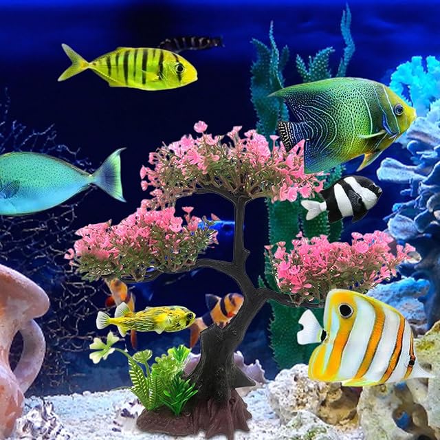 Foto 3 de 8 de Acuario Bonsai - Planta artificial Goldfish Waterscape Tree,peces colores Waterscape, árbol en flor y hierba…