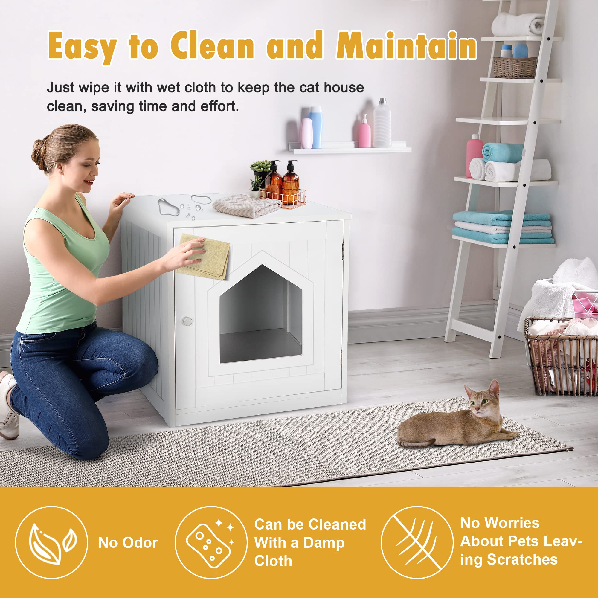 Litter Box Enclosure Cat Litter Box Furniture Hidden Litter Box Furniture Indoor Box Cabinet Cat House Side Table Nightstand (White) - image 7