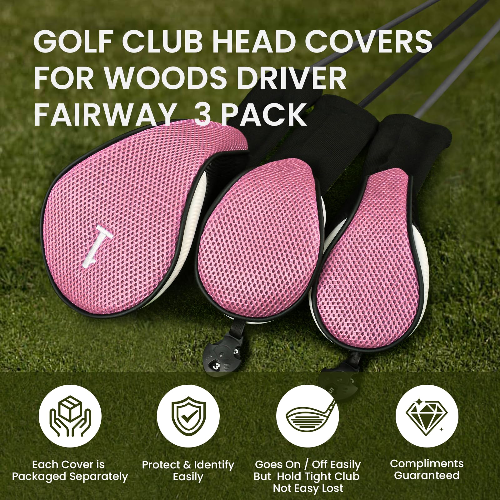 Amy Sport Pom Pom - Juego de fundas para cabezas de golf, color negro, azul, verde, rosa, suave, lavables, para palo de golf, 1 3 4 5 para hombres y mujeres, #1 Driver, Hot Pink
