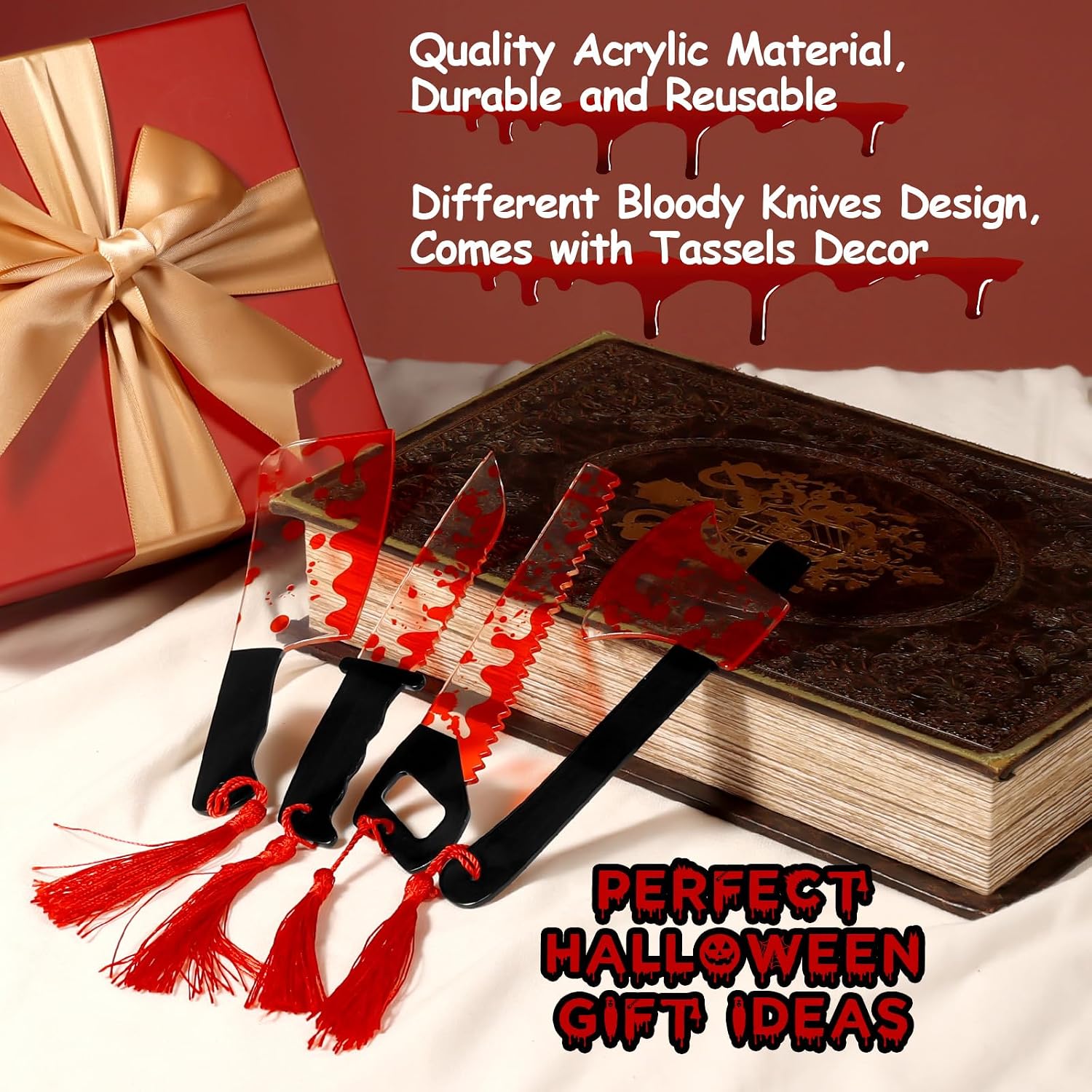 Tuitessine Novelty Horror Bookmarks 4 PCS Spooky Knife-Shaped Page Markers image 2