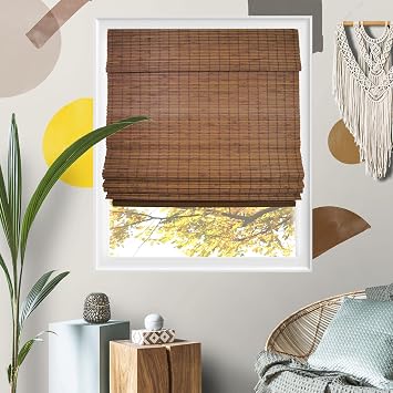 Bamboo Shades for Windows, Woven Wooden Cordless Bamboo Roman Shades, Light Filtering Window Treatment for Home, Bedroom, Living Room Decor, Cider, 23" W X 64" H