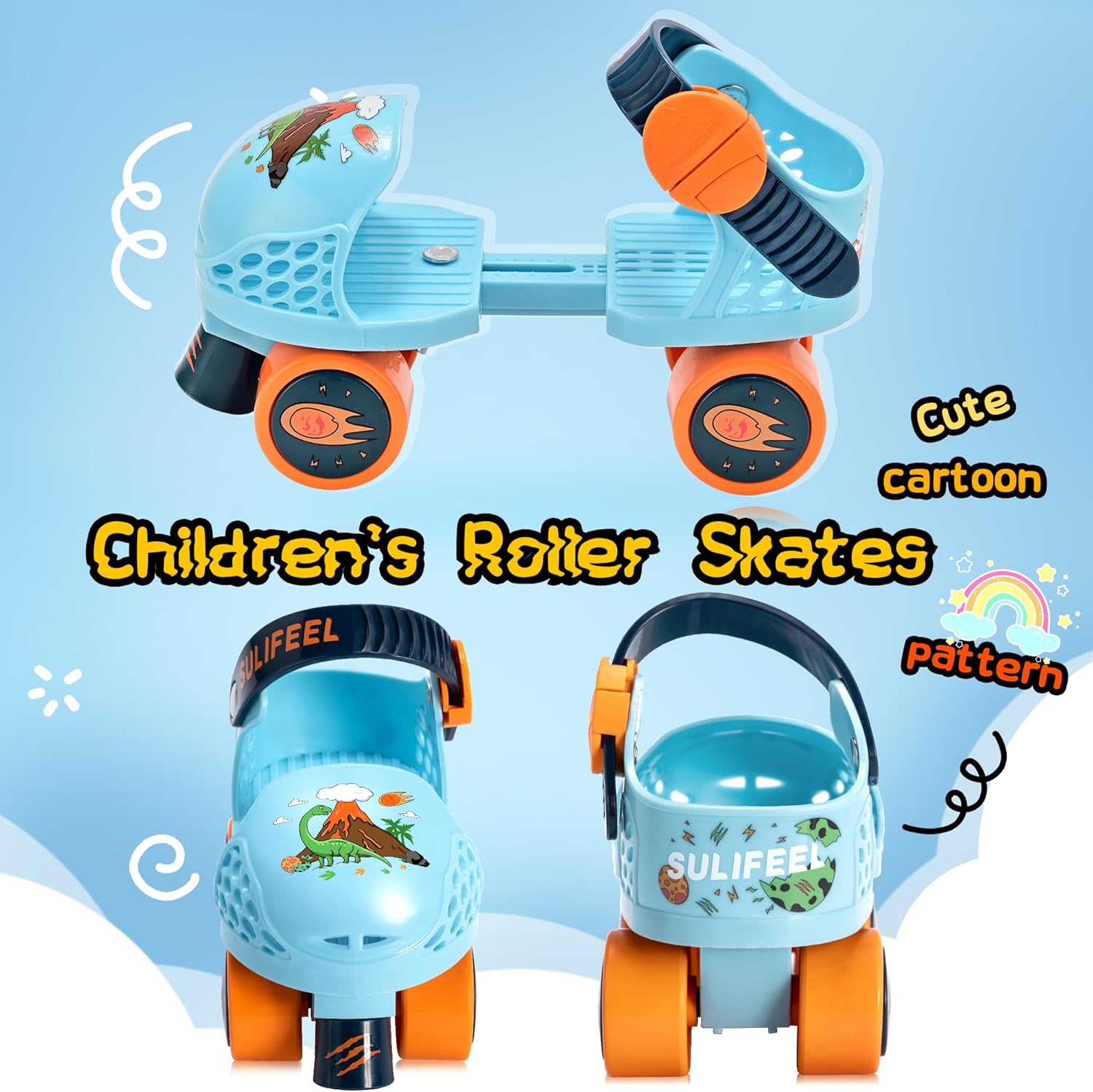 SULIFEEL Kids Adjustable Quad Roller Skates,Toddler Beginner Roller Skates for Girls and Boys Age 2-5 Years Old