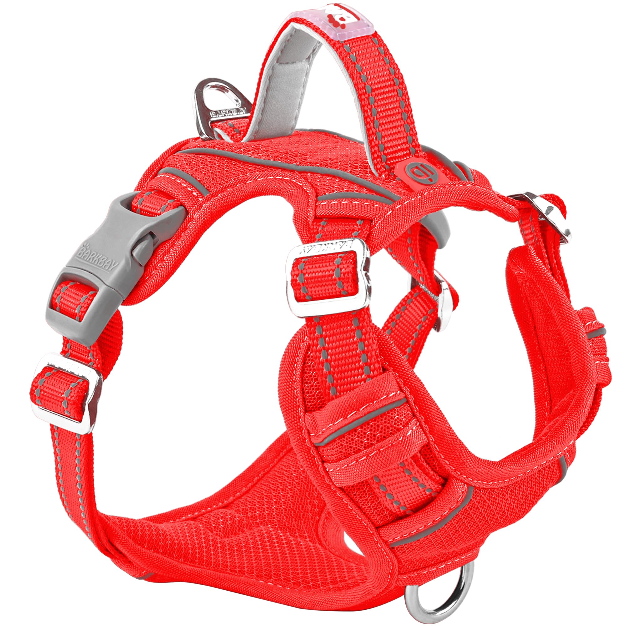 BARKBAY Dog Harness No Pull with ID Tag Pocket - Heavy Duty, Reflective, Easy Control for Large Dogs(Red,XL)