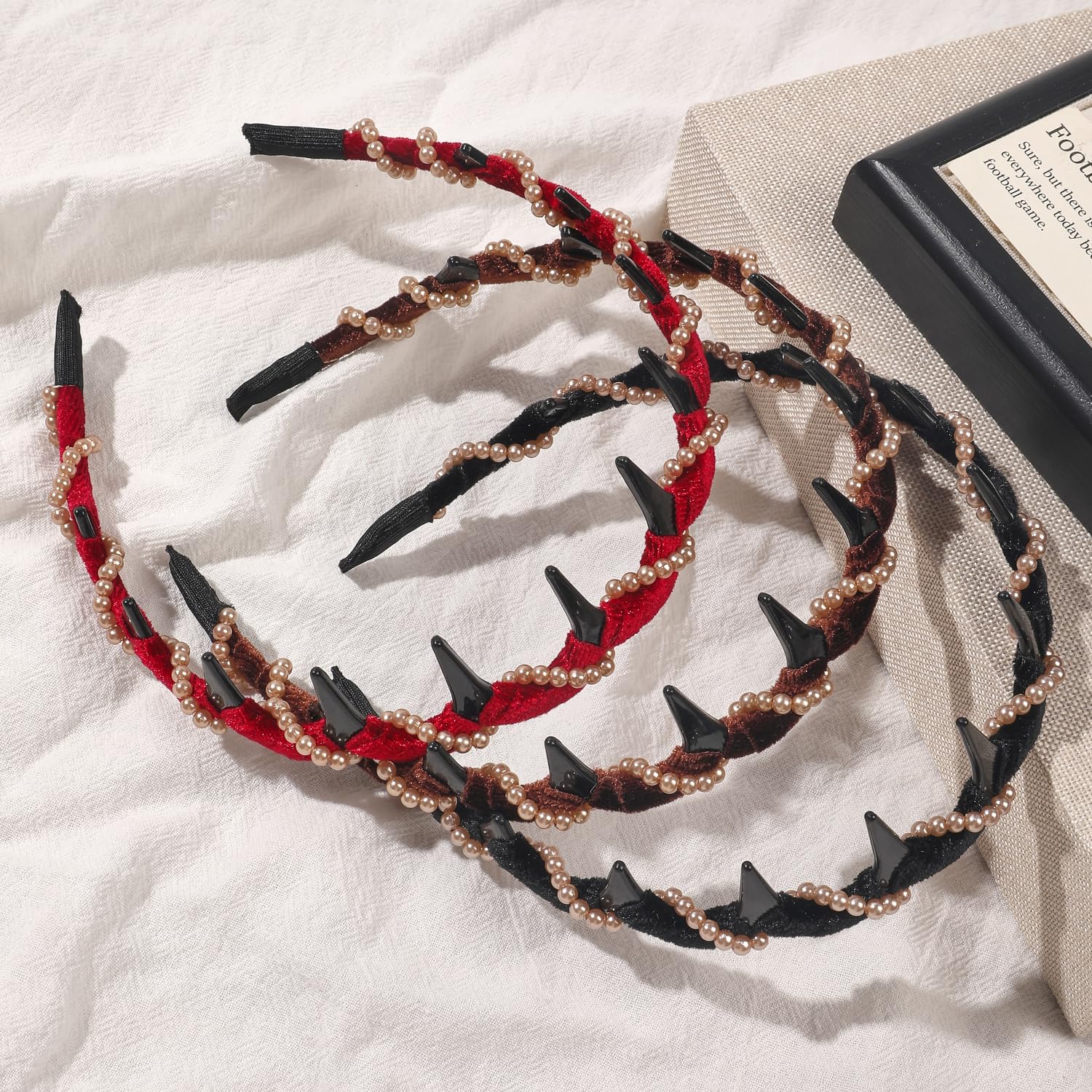 Ivyu 3 Pcs Vintage High Cranium Artificial Pearl Hairband with Teeth Grip - Elegant Non-Slip Knotted Pearl Headband Hoop for Women & Girls, Fashion Hair Accessories Gift