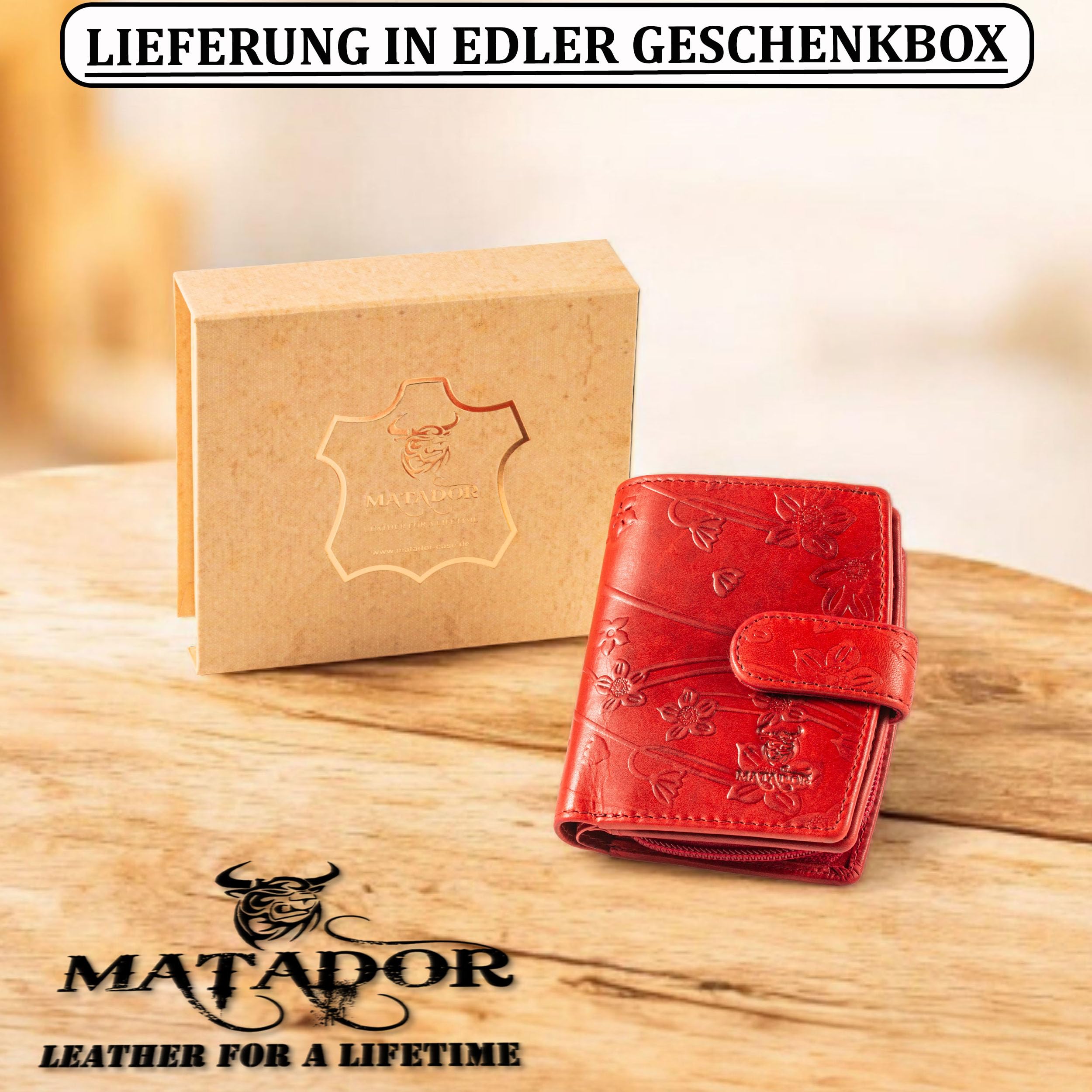 MATADOR Mały portfel damski, mały, skórzany #Valencia MINI ze szlachetnym pudełkiem na prezent, elegancki, mały portfel damski, mały z blokadą RFID, luksusowy mini portfel z wieloma przegródkami na