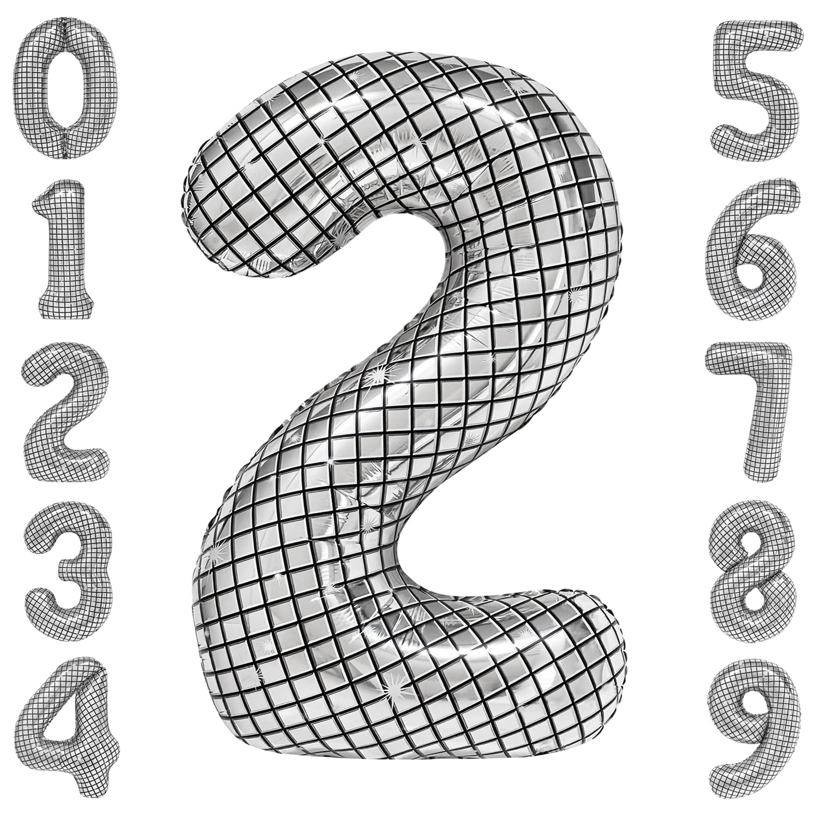 Photo 1 of 40 Inch Disco Number Balloons Large Silver Disco Ball Print Number Balloon for New Years Eve 70s Birthday Party Supplies Disco Party Decorations Number 2