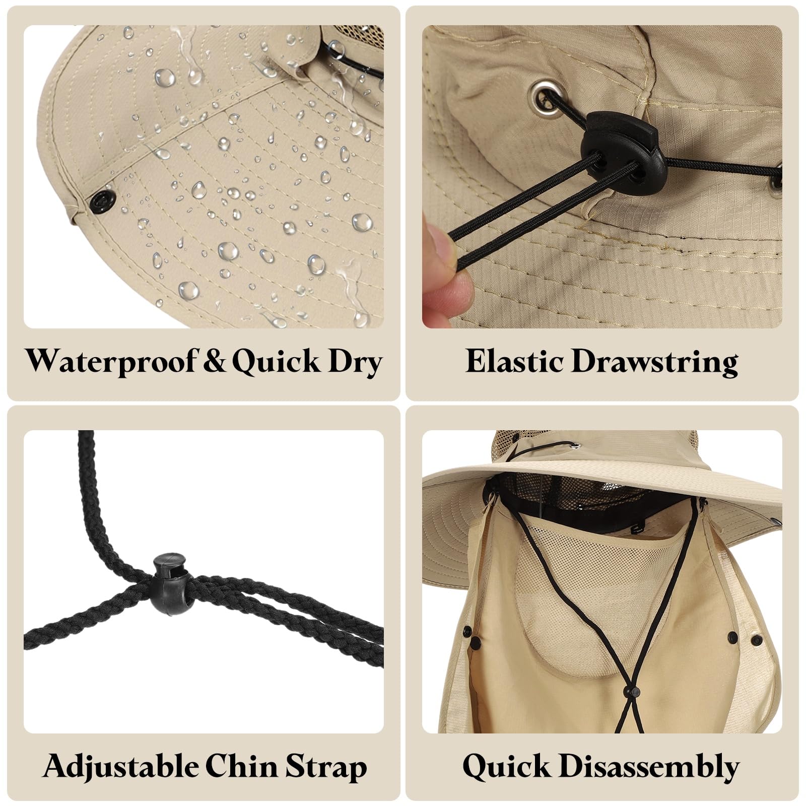 QUARKZMAN 2 Pezzi Cappello A Teso Larga in Poliestere Unisex da Pesca | Cappello Di Protezione Solare, Con Ala Rimovibile, Per Viso E Collo, Per Spiaggia Escursionismo Giardino Lavoro In