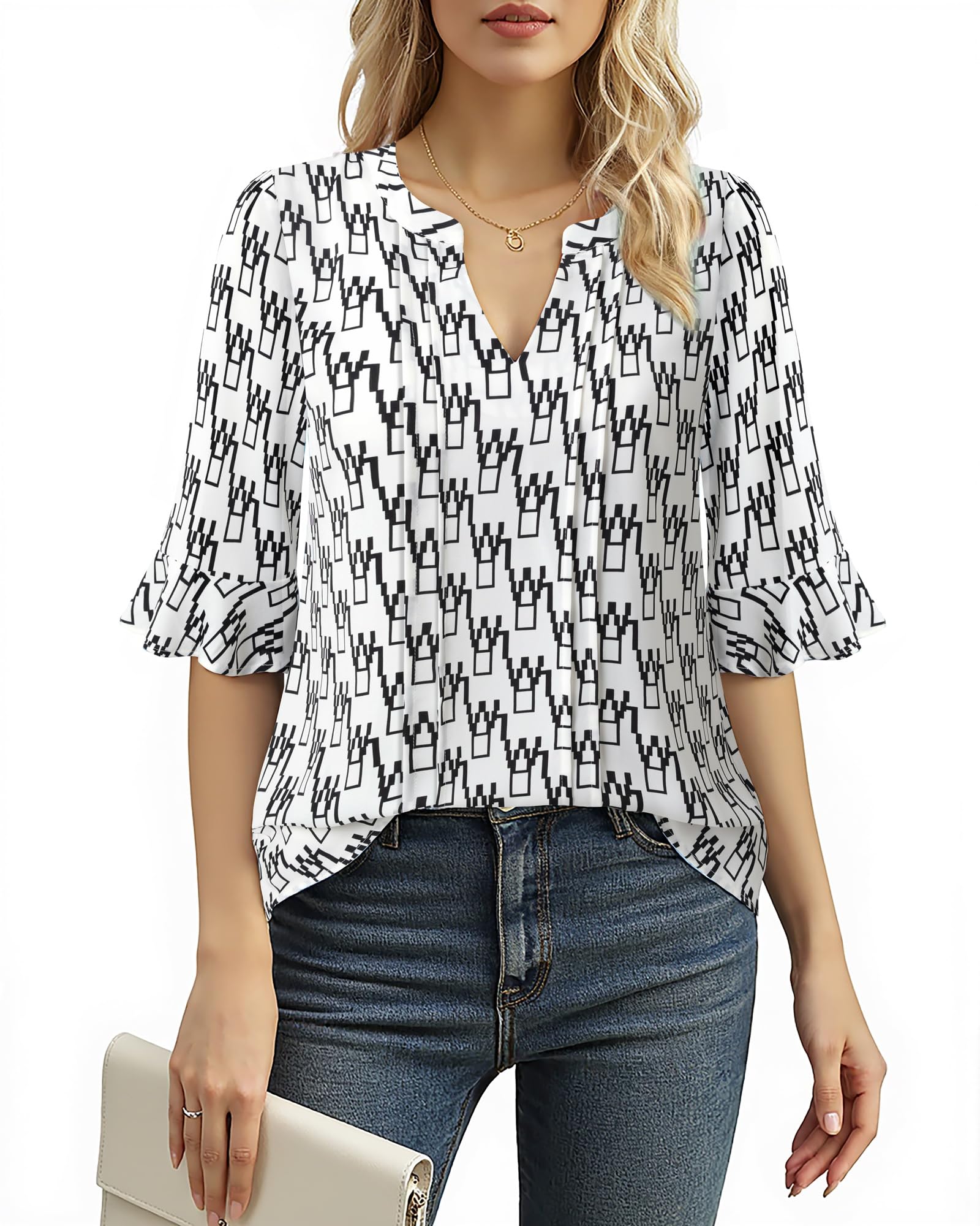 Bodhi talk Blusa elegante de gasa para mujer, diseño floral, para el verano, para el trabajo, para negocios, informal, oficina, fiesta, túnica