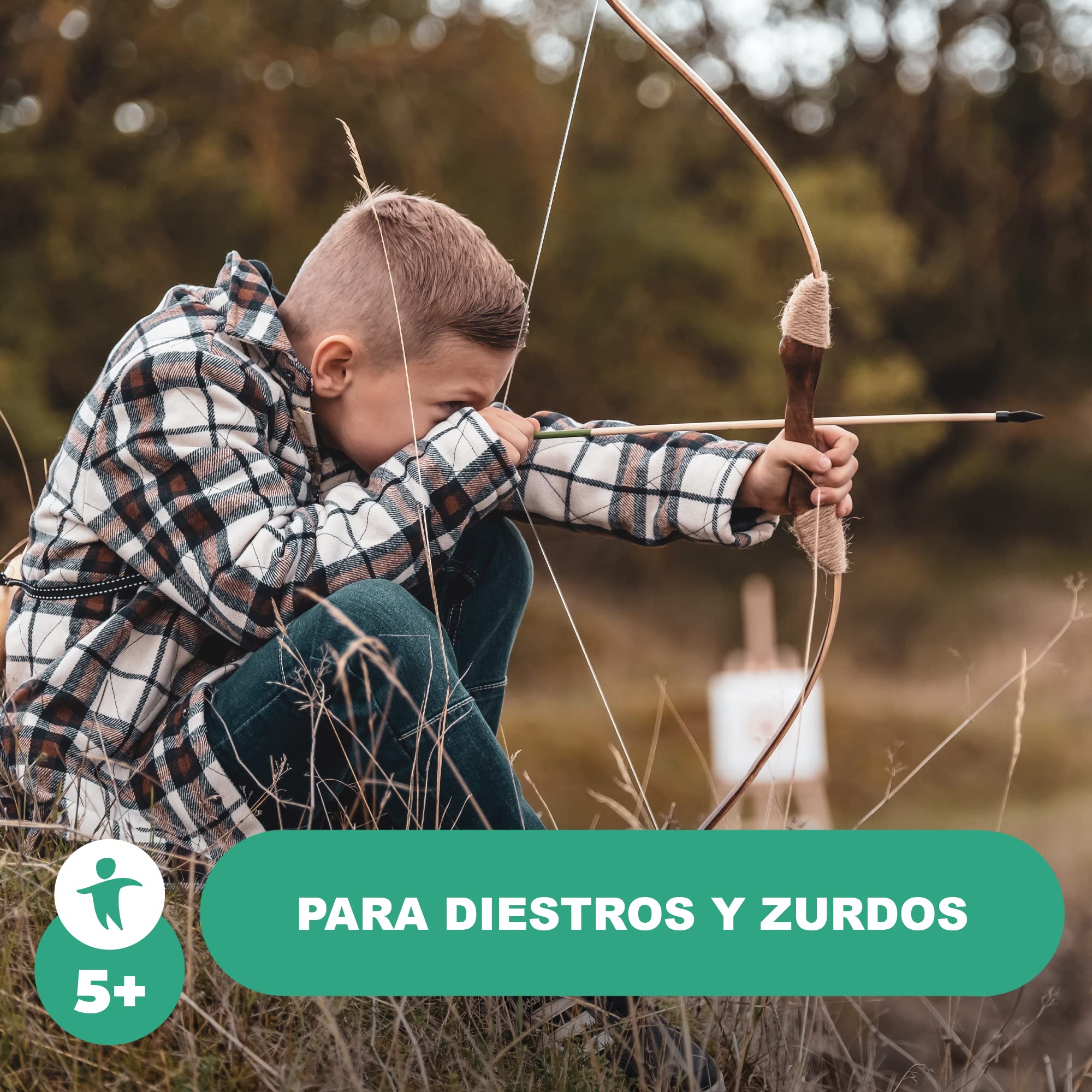 Set de Arco y Flechas de Madera con 12 Flechas, Carcaj, Bolsa de Almacenamiento & 4 Dianas | Arco para Principiantes, Equipamiento Deportivo al Aire Libre para Jóvenes