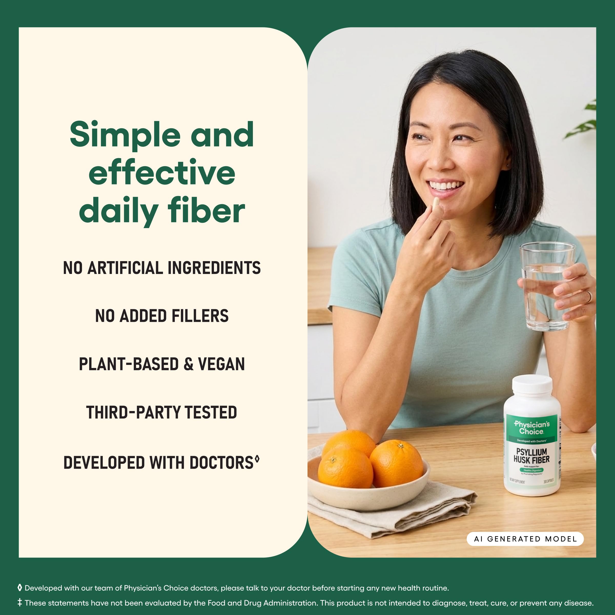 Physician's CHOICE Psyllium Husk Fiber, GLP-1 Friendly, Vegan, 300 Capsules — Amazon image 5