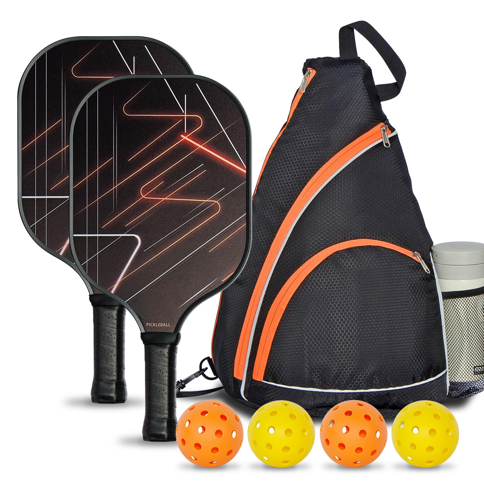 Pickleball Paddles Set of 2 with 4 Indoor/Outdoor Balls & Backpack - Lightweight Fiberglass Surface, Polypropylene Honeycomb Core for Enhanced Control