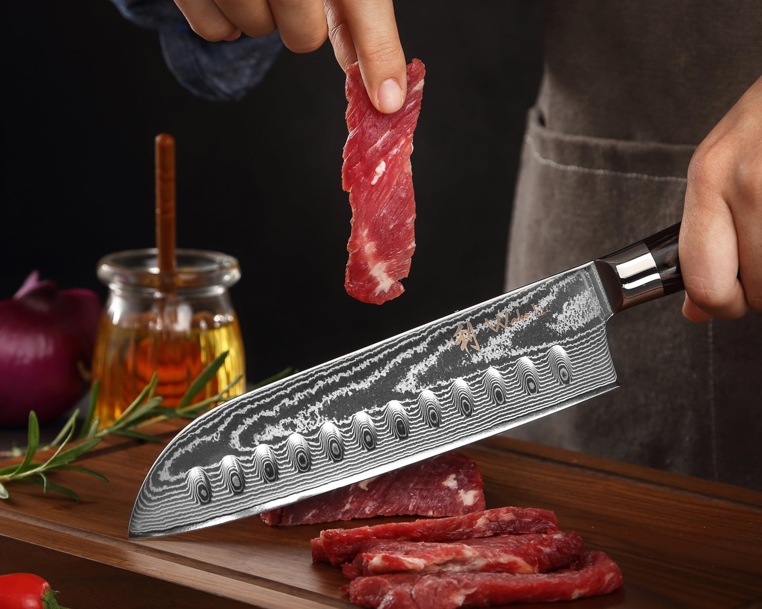 Wakoli EDIB Essentials Scharfes Damast Küchenmesser Messerset - Chefmesser, Santoku & Gemüsemesser - Kochmesser aus 67 Lagen Damaststahl VG10 Kern 60±1 HRC - Pakkaholzgriff - Küchen Messer in Holzbox