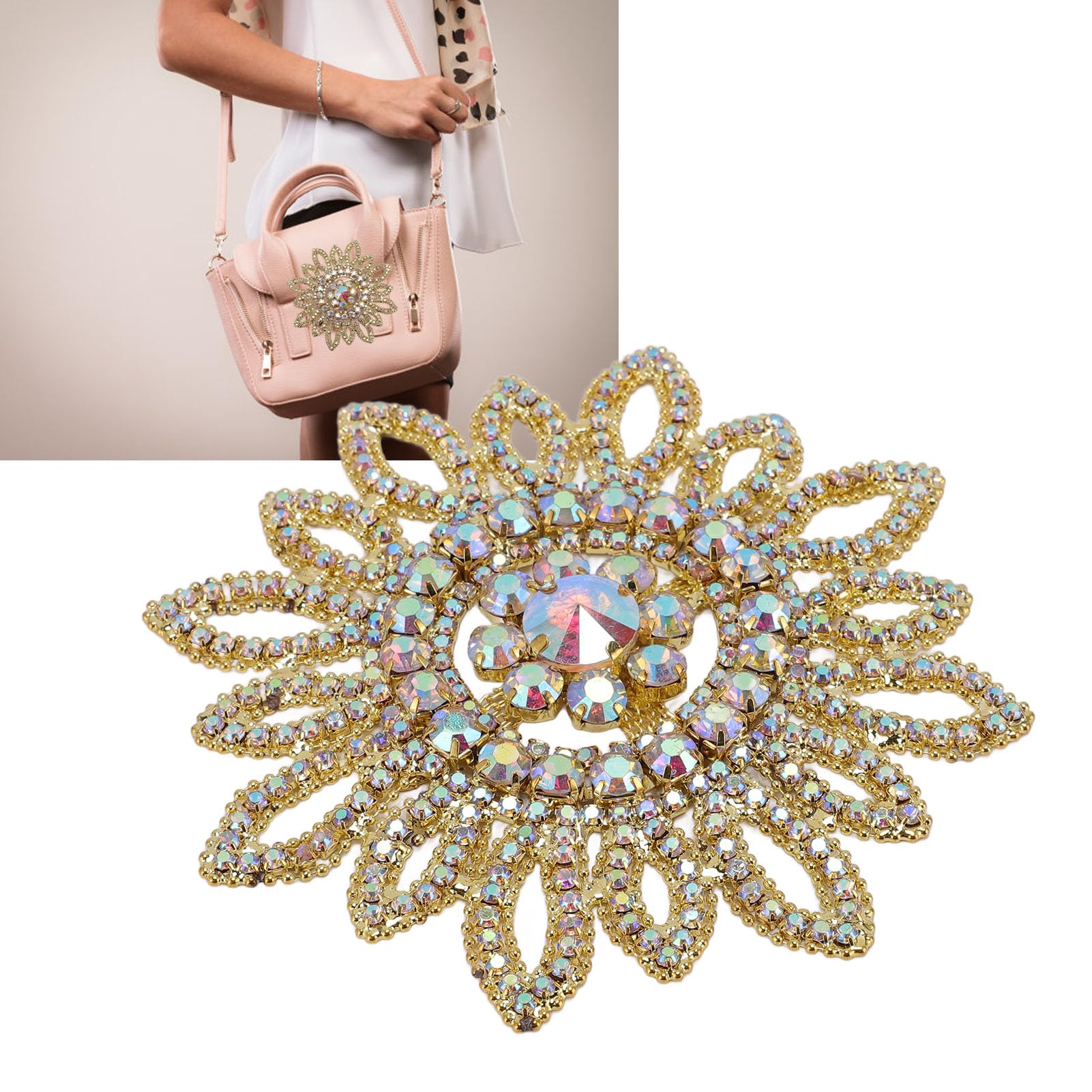 Glass Rhinestone Sunflower Round Flower Shape Decor with Circular Stereoscopic Appearance, Dazzling Brilliance for Clothing Shoe Bag Jewelry Decoration — view 3