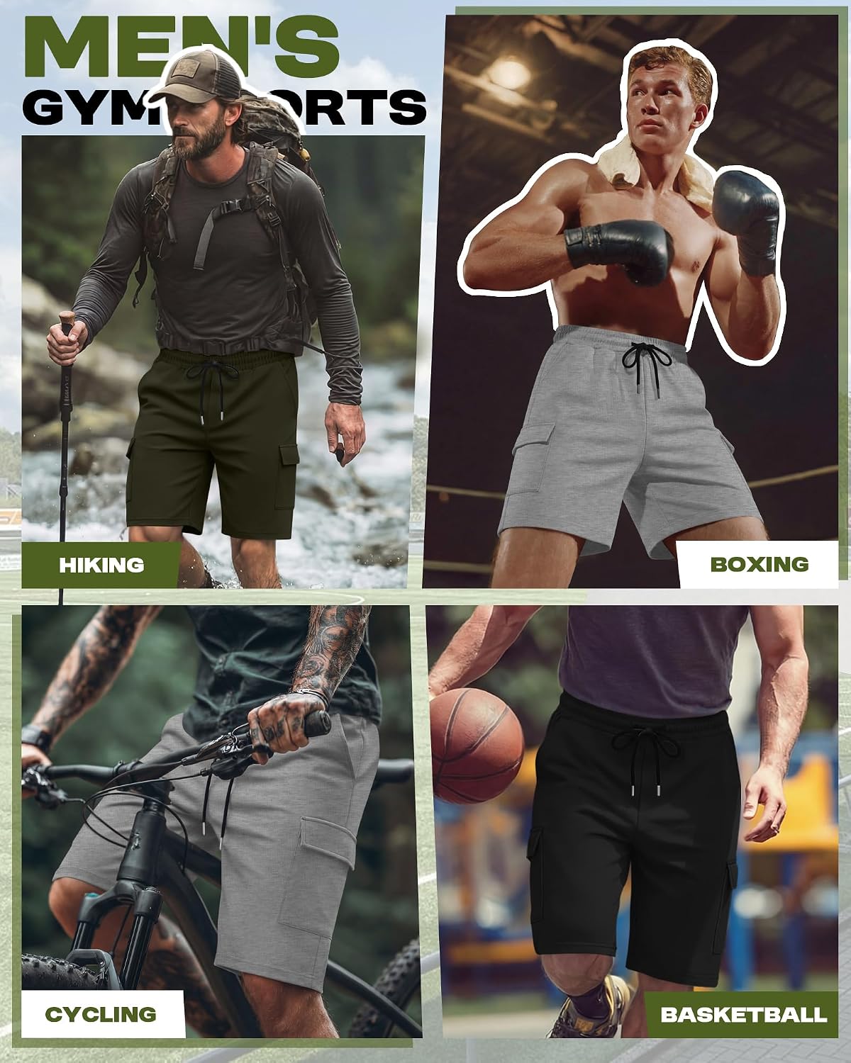 Neer 3 Pack Men's Cargo Shorts Big and Tall Baggy Sweat Shorts 9'' Inseam Drawstring Athletic Summer Casual Pants Pockets