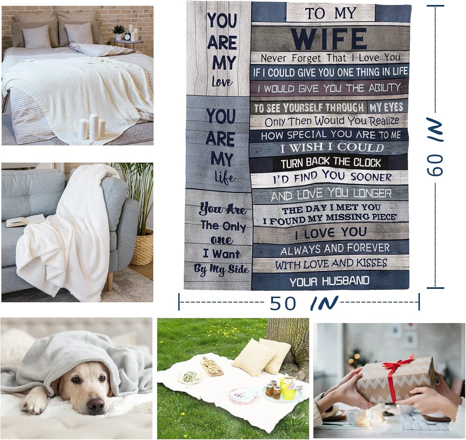 Yamco Wife Gifts - Birthday Gifts for Wife - I Love You Romantic Blankets 60"x50" - Top Wifey Gift for Birthday - Best Anniversary Presents for Women - Cool Mothers Day Anniversary Ideas from Husband - Image 2