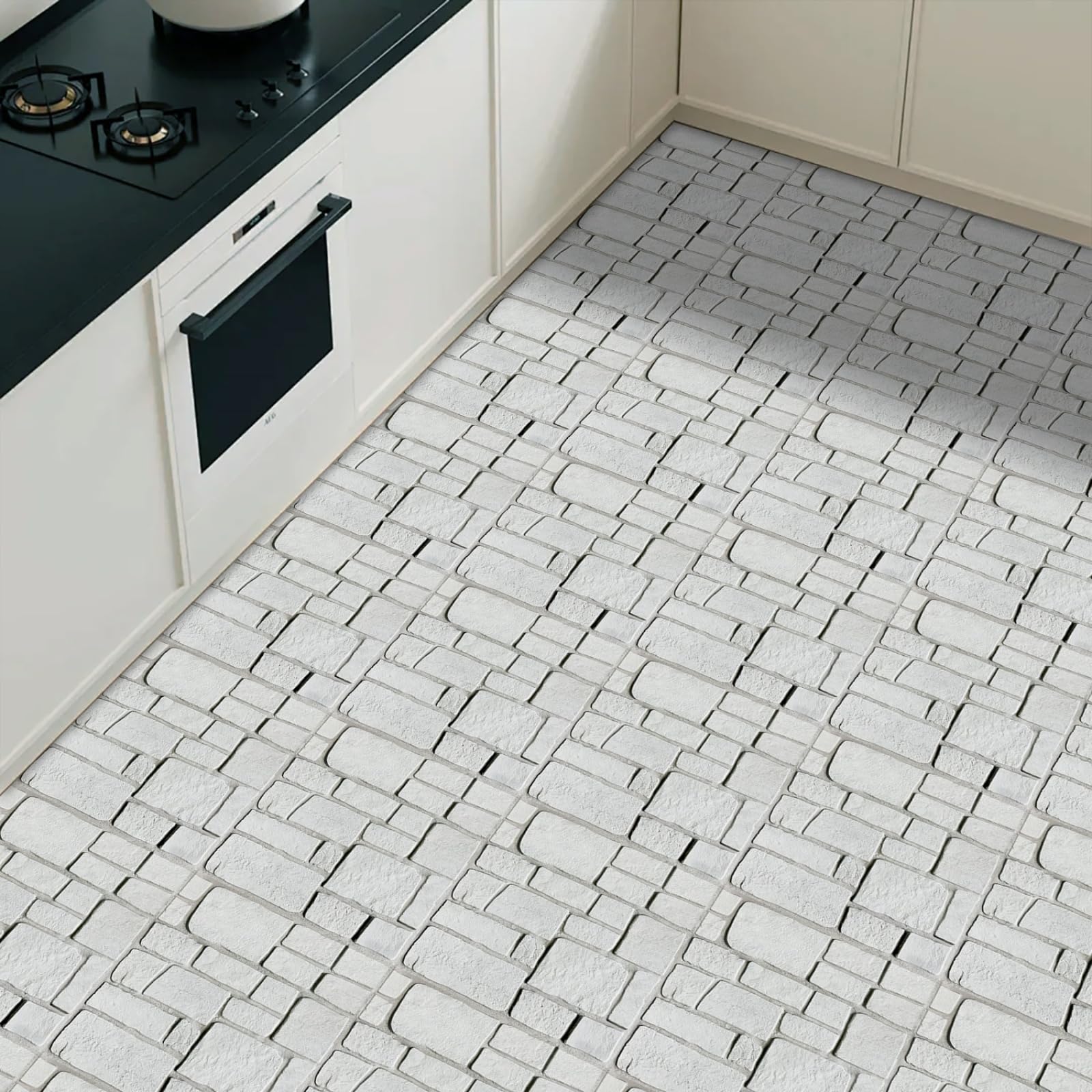 Stick on Tiles Cement Gray Brick Tile Stickers Waterproof Oilproof PVC Self Adhesive Wall Cabinet Fireplace Bathroom Kitchen Home Decor 10x10 cm/10 Pcs
