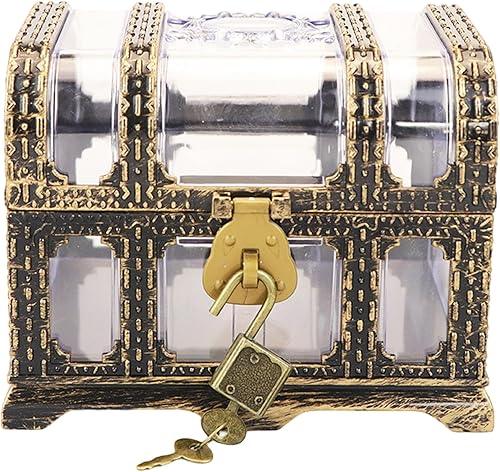 Miniatura 8 de Cofre del tesoro pirata para niños: pequeña caja del tesoro con cerradura y llave, caja de colección vintage de plástico para almacenamiento de