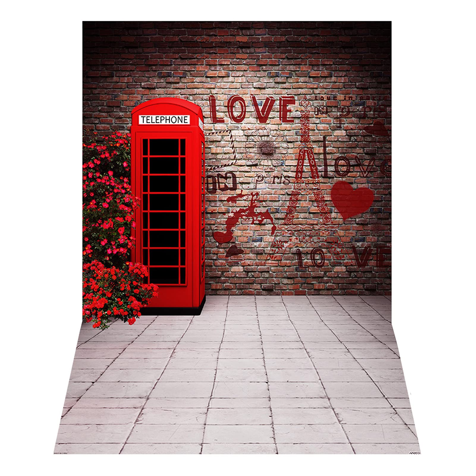 Leepesx 1.5 * 2.1m/5 * 7ft Photography Background Love Telephone Booth Brick Wall Backdrop Photo Studio Props