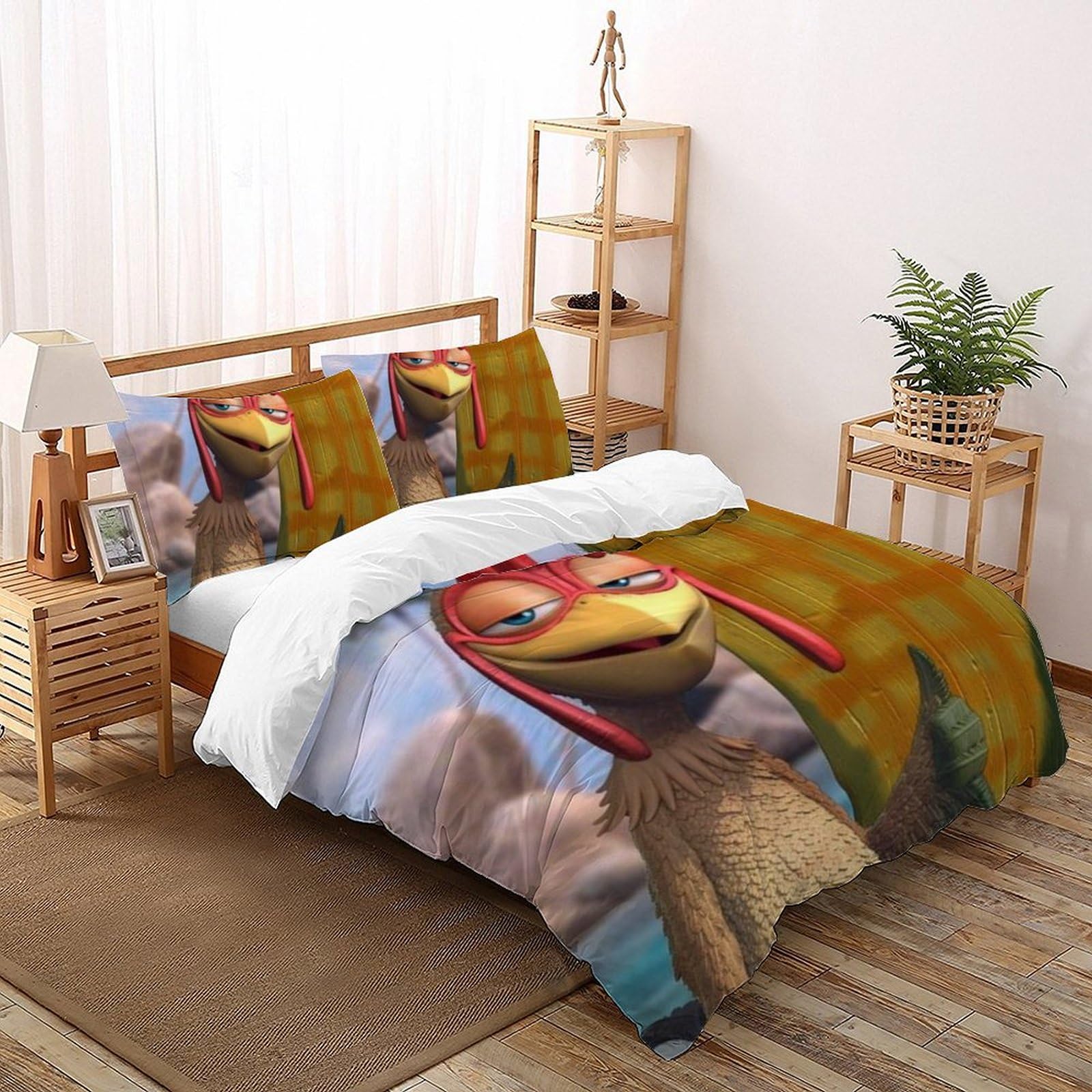 Housse de couette poulet 3D parure de lit microfibre 200x200 pour chambre d'enfant et fille