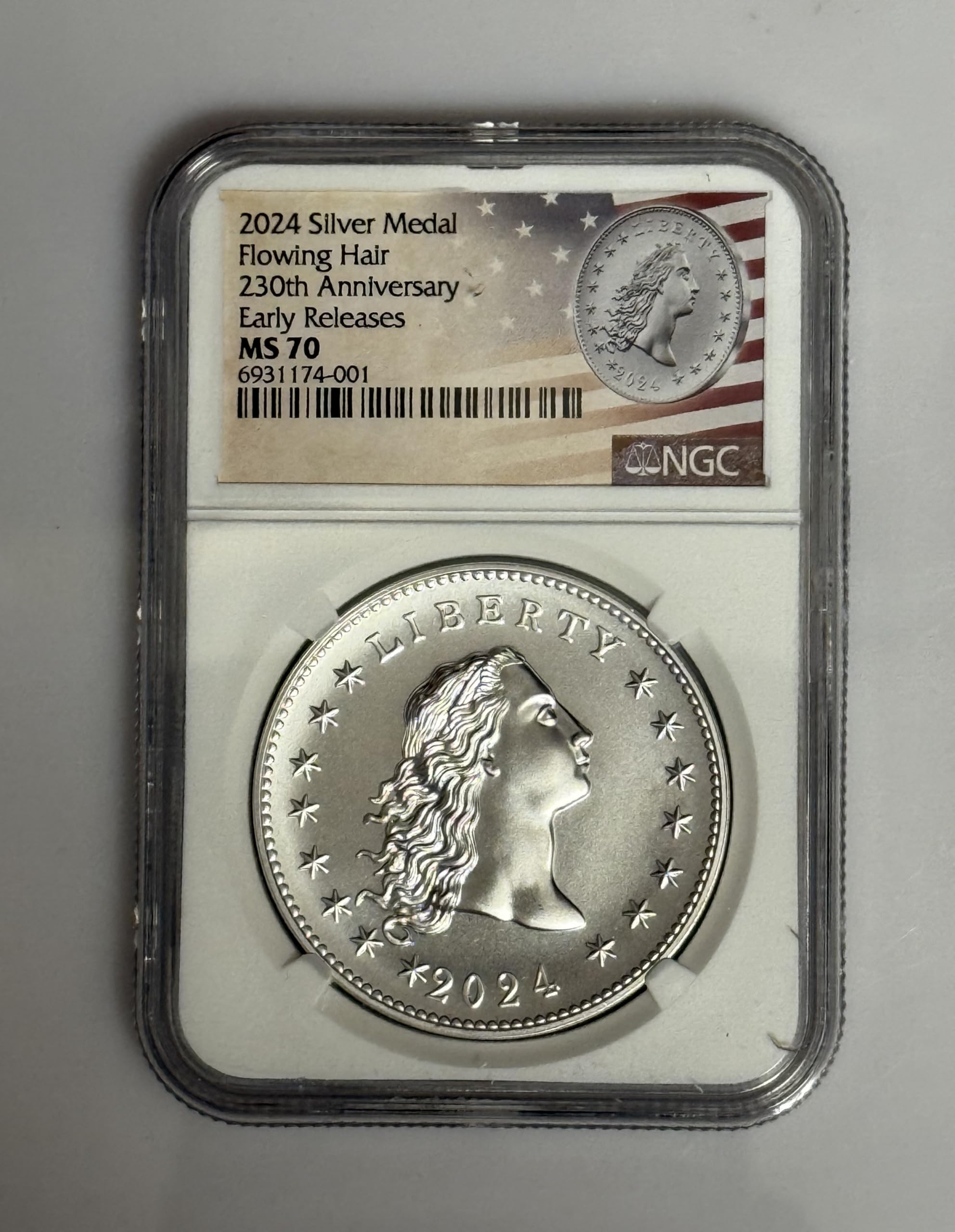2024 Silver Flowing Hair Medal, 230th Anniversary, MS-69 Early Release, NGC