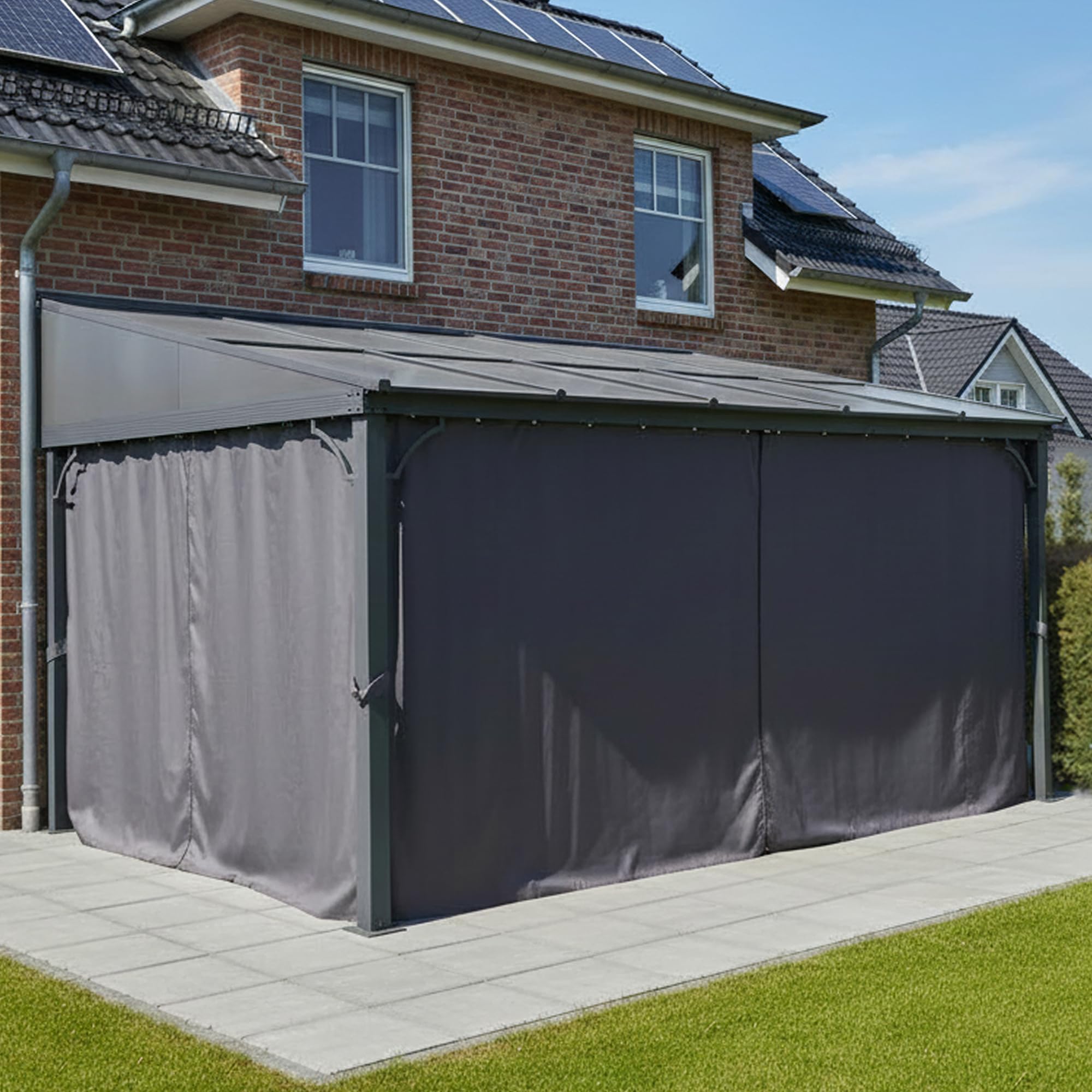 Terrassendach Toledo | Terrassenüberdachung Gartenpavillon lichtdurchflutet Aluminium | Hardtop Pavillon 12 m² - 4 x 3 m (B x T) anthrazit incl. 270° Wind- und Regenschutz