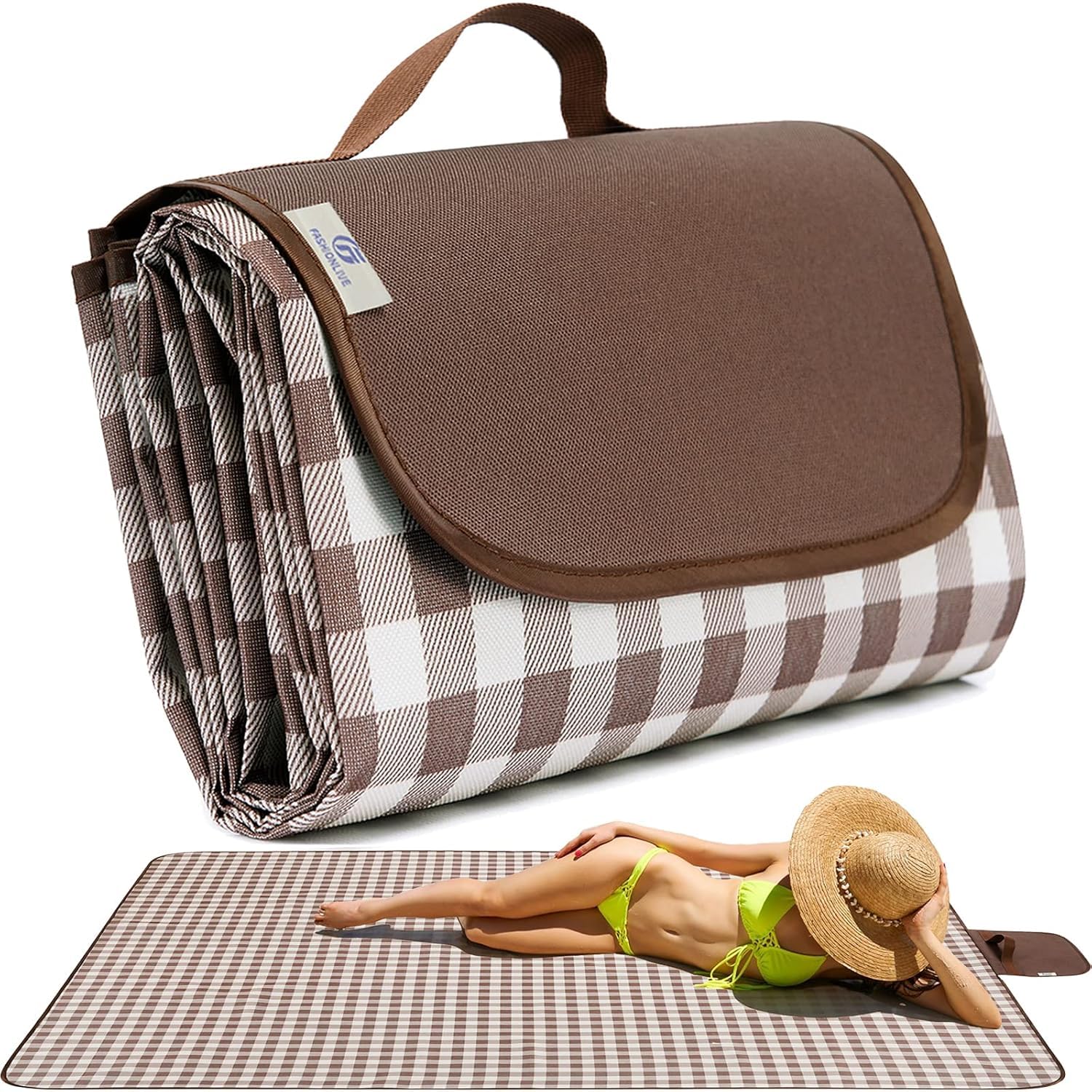 Outdoor Picnic Extra Large Blanket Picnic Mat 80"X60" Camping Blanket Beach Blanket Foldable Waterproof Sand Mat Outdoor Mat Beach Blanket for Camping Hiking Travel Family Concerts(Brown)