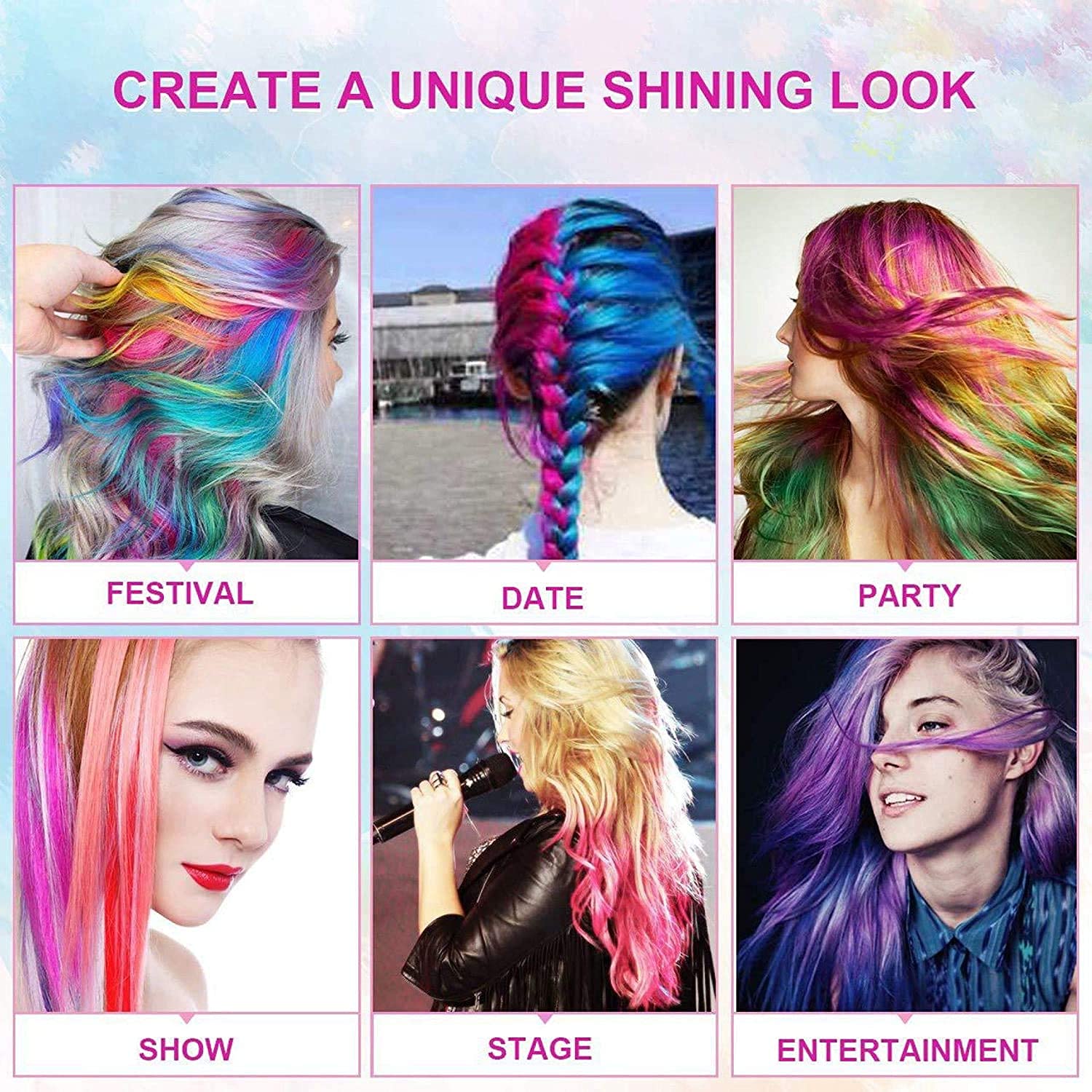 Tinte temporal para el cabello, lavable, no tóxico, tinte instantáneo de tiza para niñas y mujeres (8 unidades, multicolor)