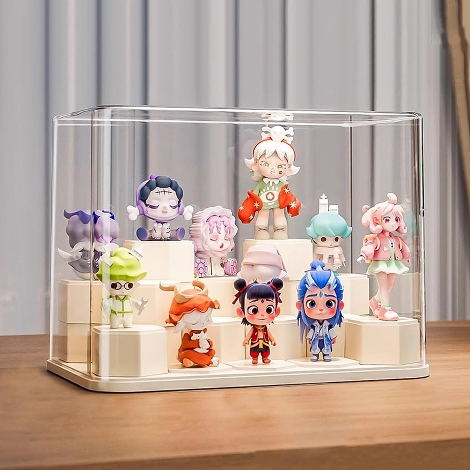Building Block DIY Combination Figurine Display Box,Installation Free Clear Display Case for Figures,Dustproof Showcase for Collectibles Pop Popmart Action Figures (Large 12.6"x7.28"x9")