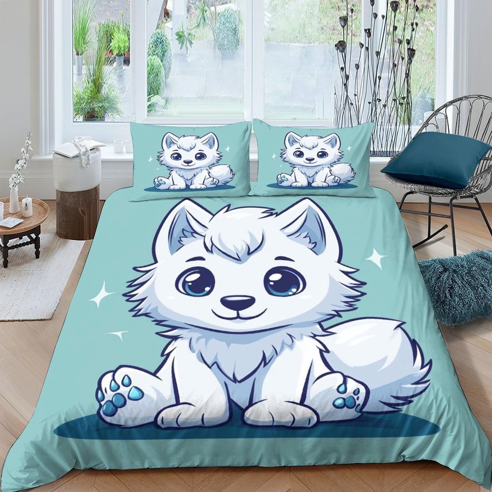 Ctjqhvkz Style-5 3D Printed Cute White Fox Fitted Sheet Microfiber Soft Cartoon Animal Bed Cover For Bedroom Dorm Room Decor Single（135X200cm）