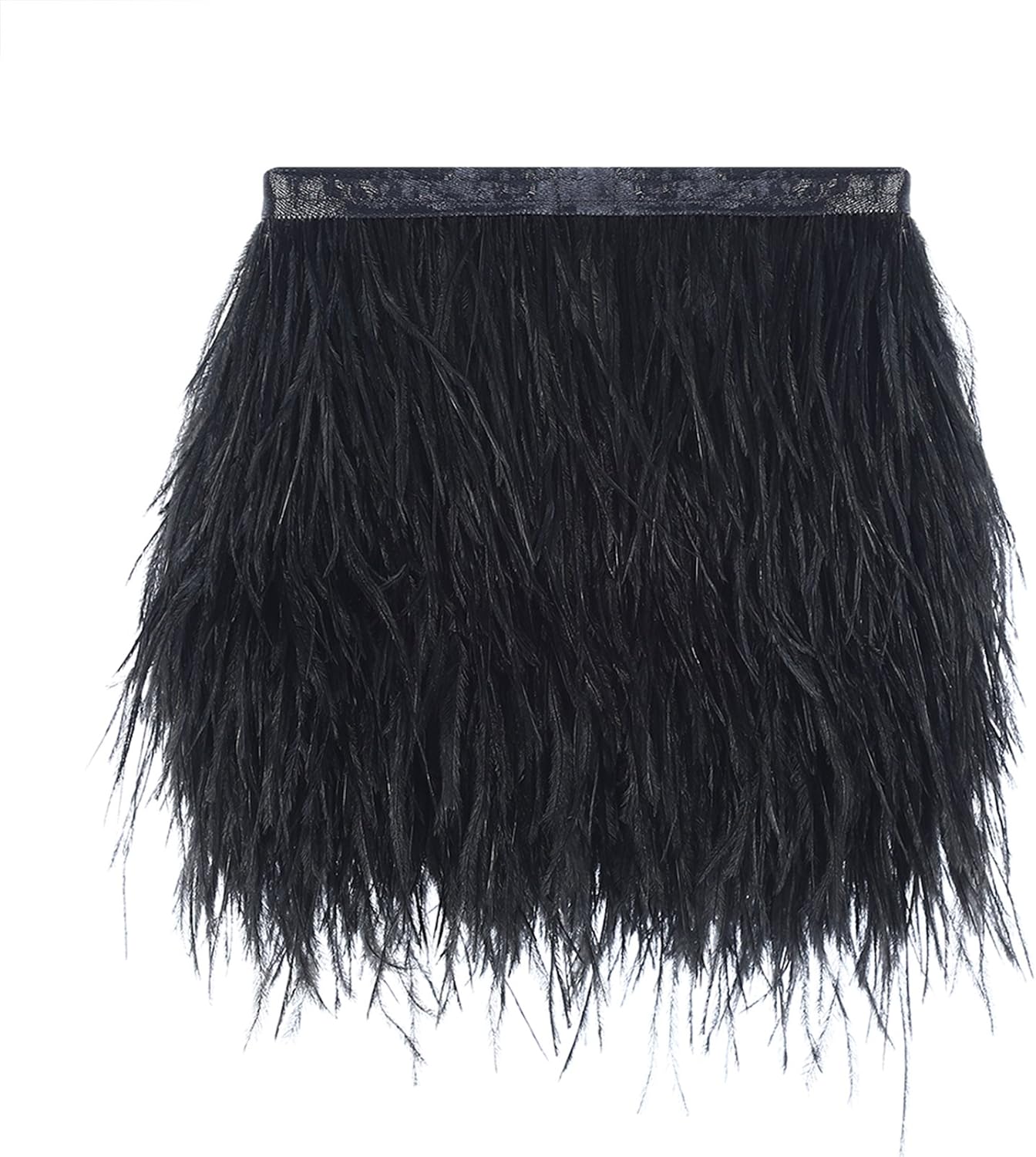AWAYTR Ostrich Feather Trim Fringe - Satin Ribbon Dress Sewing Crafts Costumes Decoration Pack of 10 Yards (Black)