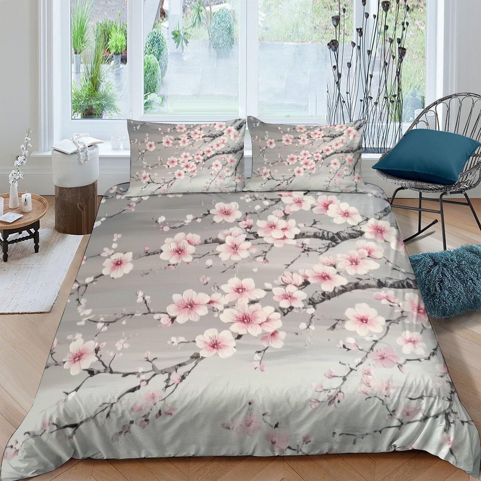 Ctjqhvkz Style-4 3D Printed Sakura Blossom Fitted Sheet Microfiber Soft Floral Mattress Cover For Bedroom Guest Room Decor Dustproof Washable Single（135X200cm）