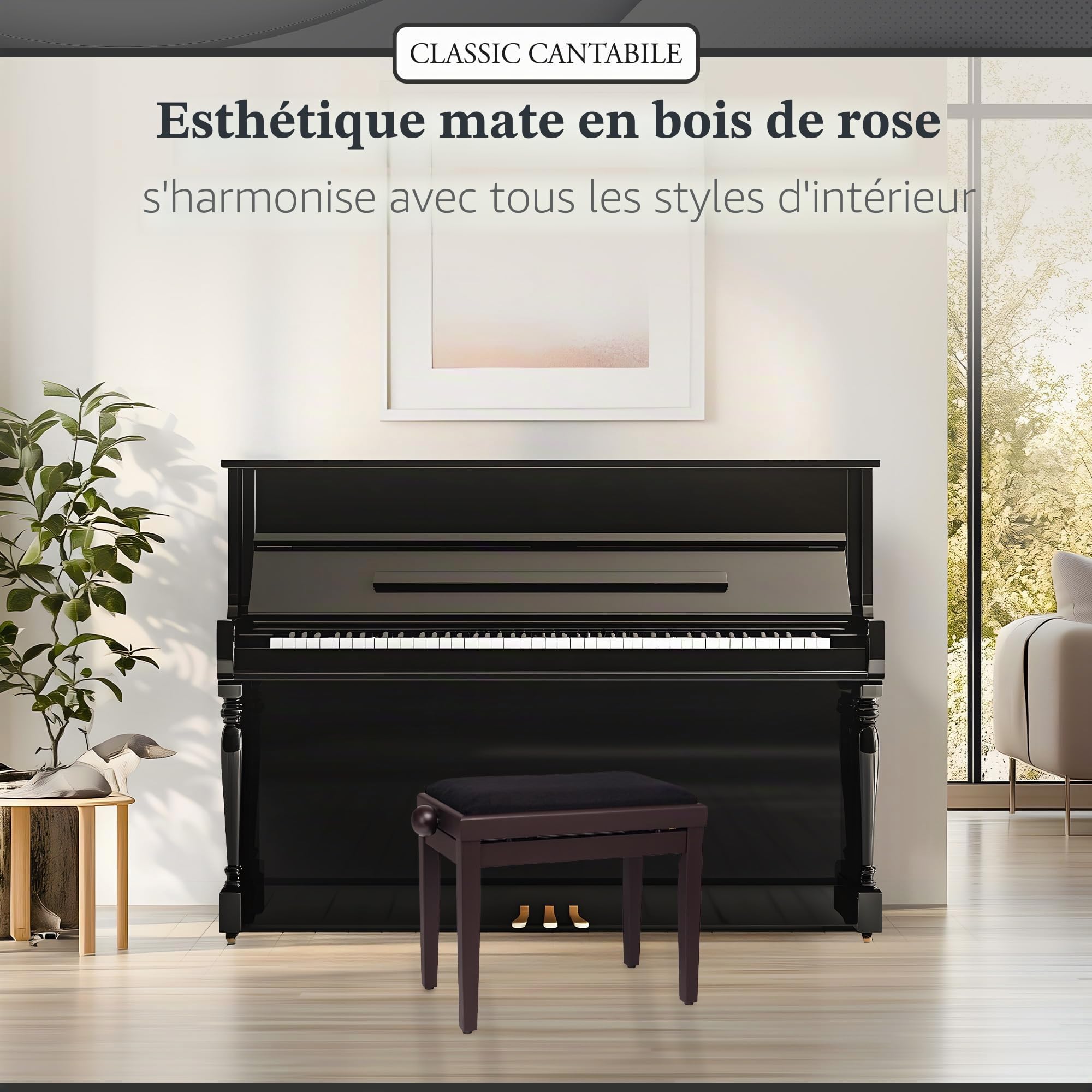 Classic Cantabile Banquette pour Piano (Bois de Rose, dépoli)