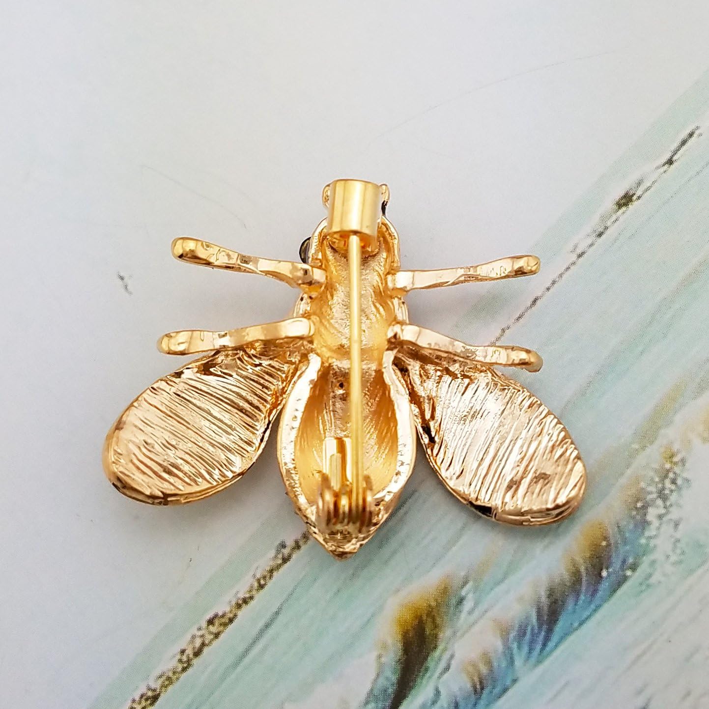 SELOVO Honeybee Bee Yellow Enamel Small Cute Brooch Pin Gold Tone Clear Crystal - Image 4