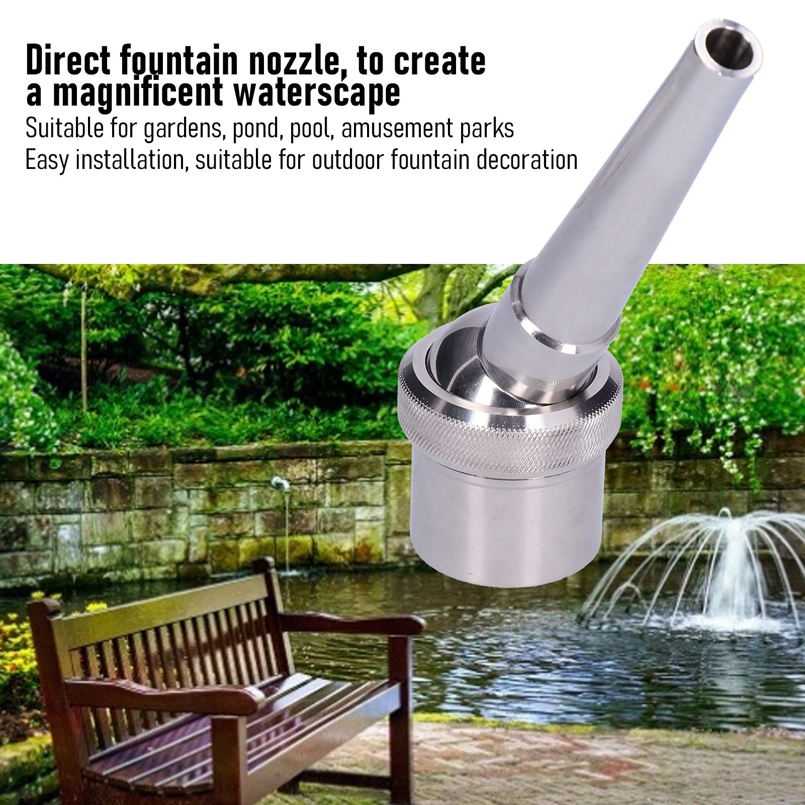 FLEXMAN Fountain Nozzle, G1 0.5in Female Thread Stainless Steel Direct Jet Tunable Sprinkler for Landscaping Garden Pond Amusement Parks Museums Libraries
