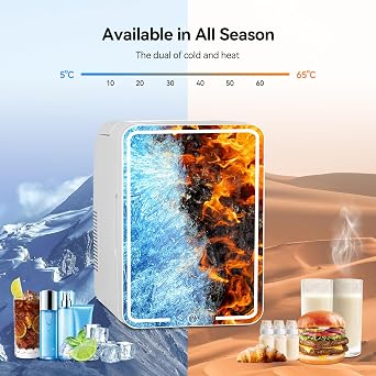 Mini Fridge for Bedrooms, 10L Portable Beauty Fridge with Mirror | 12 Cans Capacity, AC/DC Powered, Quiet Mode, Skincare Cosmetic Refrigerator, Small Desk Cooler for Office, Car & Bedroom [Energy Class F]