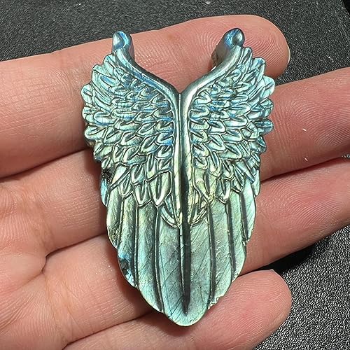 Miniatura 4 de TEAMWILL 1 pieza de labradorita natural tallada a mano ala de ángel cráneo de cuarzo curativo Reiki figuras coleccionables, regalo de arte