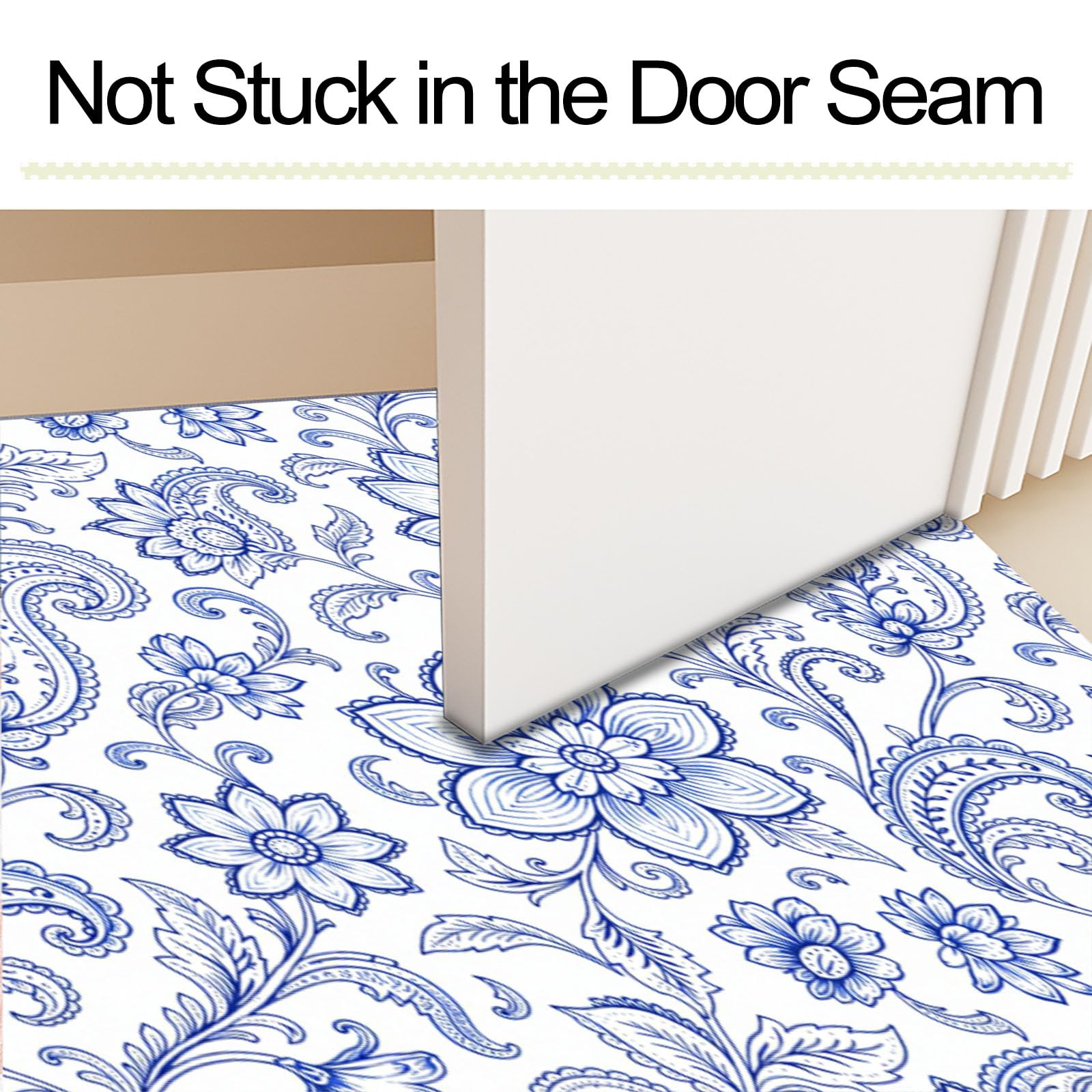 Zerbino Ingresso Interno Motivo Floreale Paisley Esotico, Zerbino Di Benvenuto Lavabile Morbida Piante Tradizionali, Antiscivolo Tappeto Da Decorazioni Blu Per Casa Porta, 90X150Cm