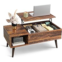 WLIVE Coffee Table with Storage &amp; Lifting Top for Living Room, 21" Small Lift Top for Small Space Apartment, 31" Wooden Multifunctional Coffee &amp; Dining Center Table for Home Office Work, Rustic Brown