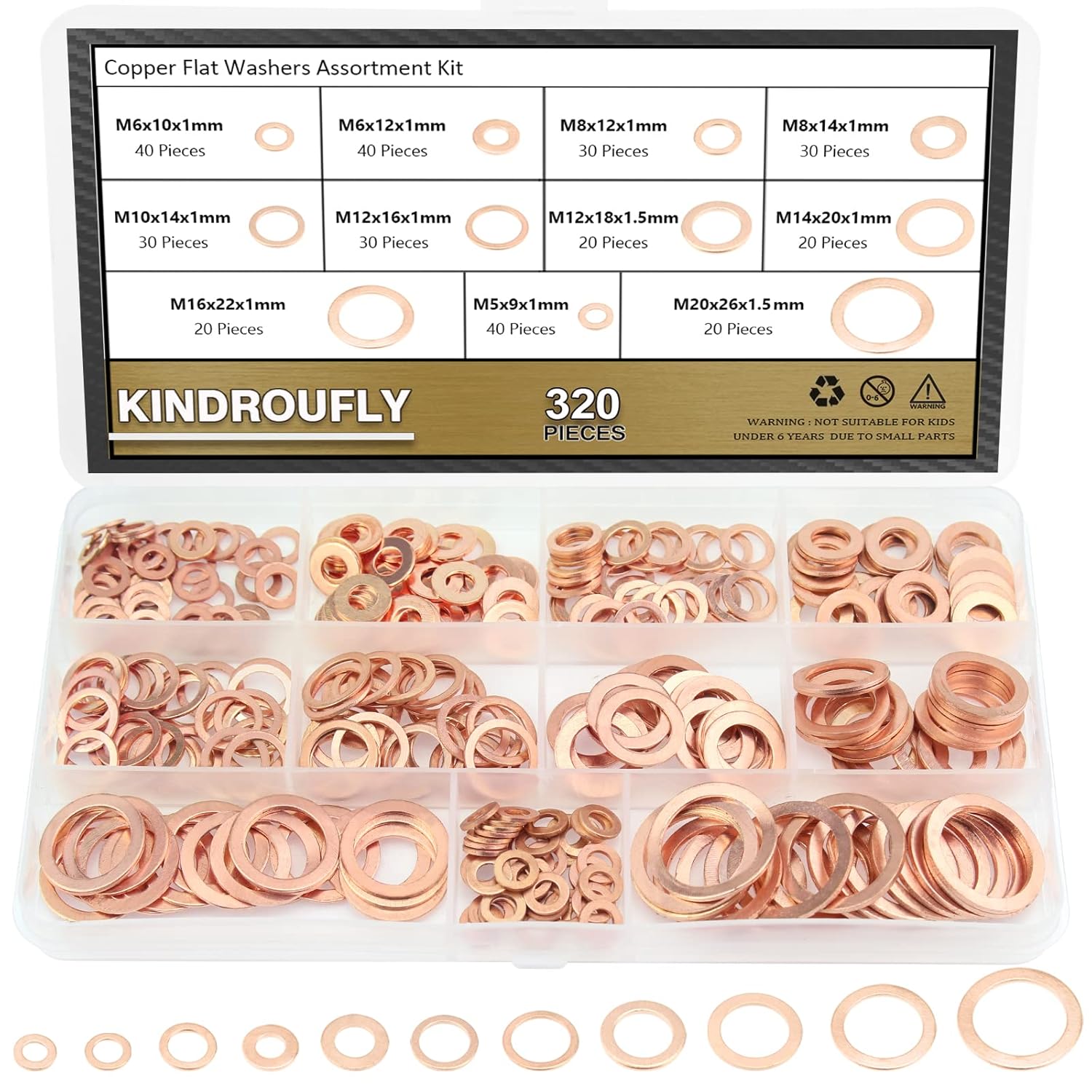 Buy 320 Pieces Copper Metric Flat Washers, Sealing Washers, Kindroufly