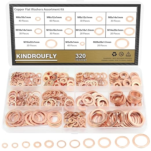 320 Pieces Copper Metric Flat Washers, Sealing Washers, Kindroufly 11