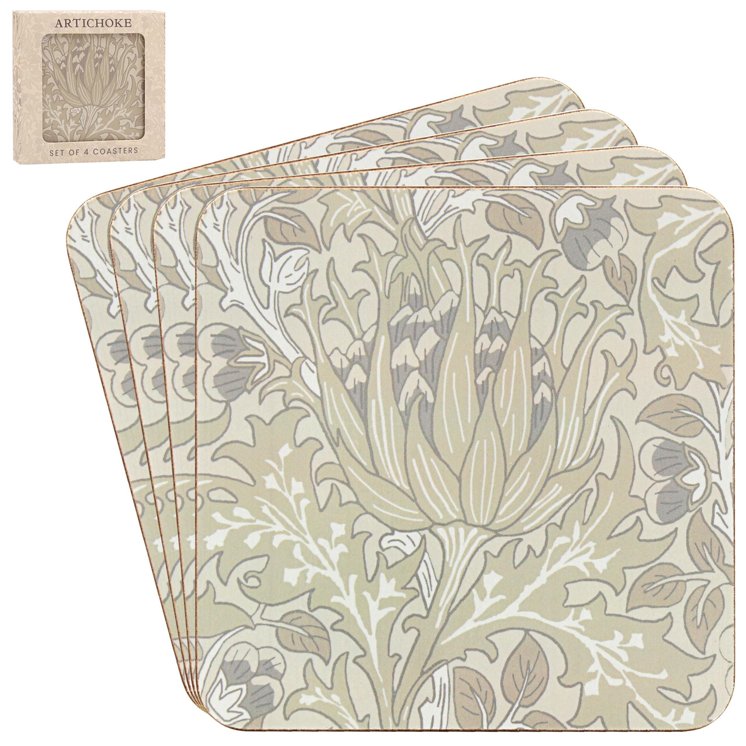 The Leonardo Collection William Morris Artichoke Coasters Set 4 For Home & Office | Stylish Drink Mat For Dining | Durable Drink Coasters For Tabletops | Home Decor Accessories for Drinks