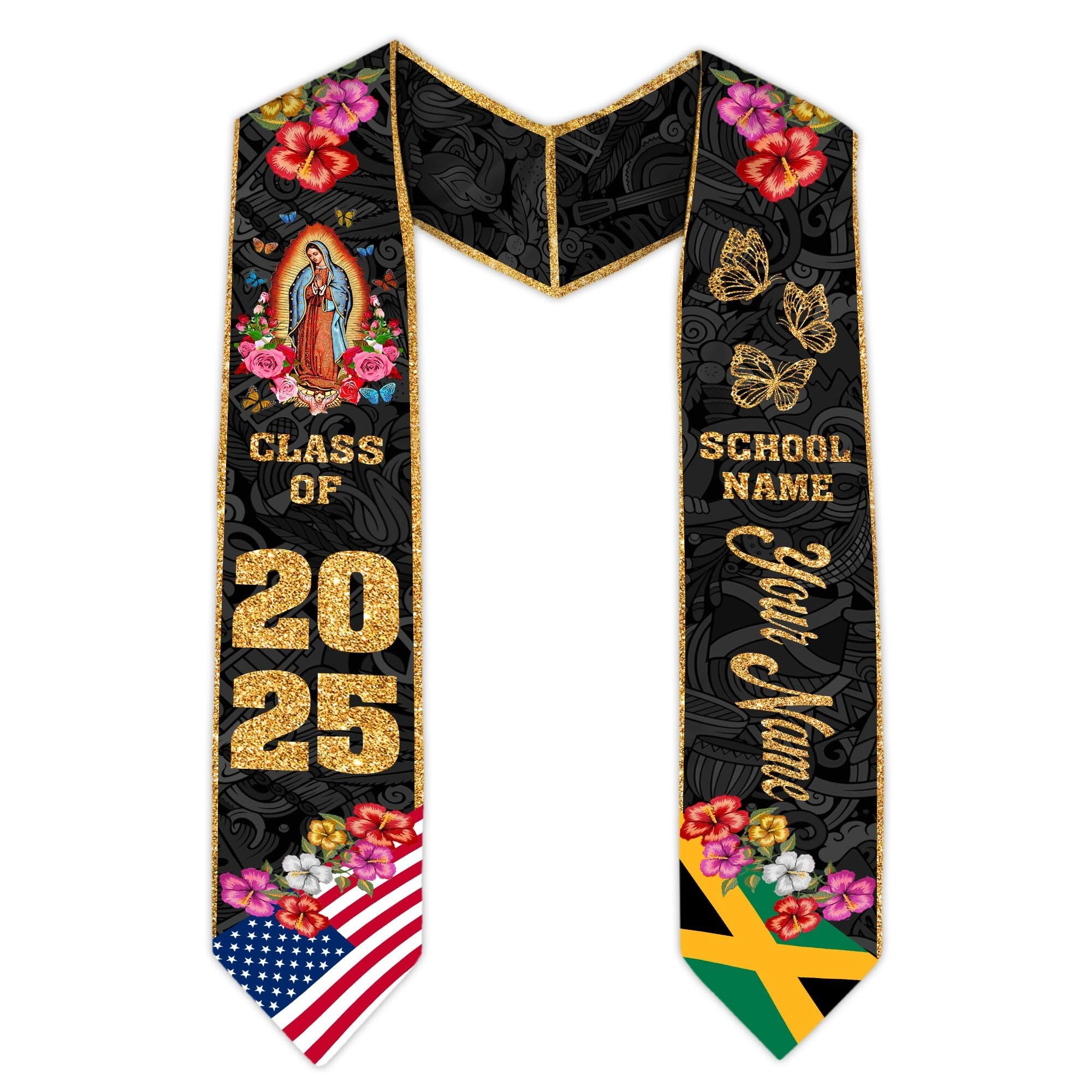 MonkeyVan Personalized Graduation Stole for Jamaica Senior, Jamaican Flag Graduation Sash Class of 2025 Grad Gifts S138