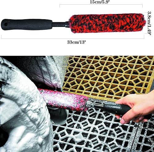 Miniatura 3 de Cepillos de rueda sin metal (paquete de 3), cepillo de rueda, fibras suaves y densas que limpian las ruedas de la llanta del coche de forma segura