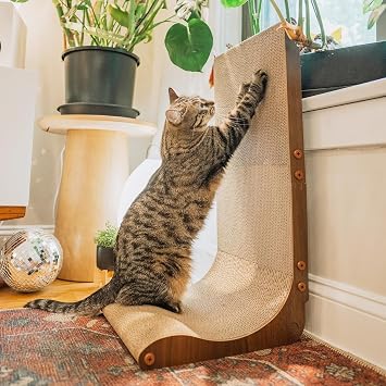 Necoichi Cardboard Cat Scratcher Wall for Indoor Cats - Cat Scratching Board, Cat Scratch Pad Lounger with Reversible Usability and Extra Comfort for Lounge, Curved Dark Cherry, Regular