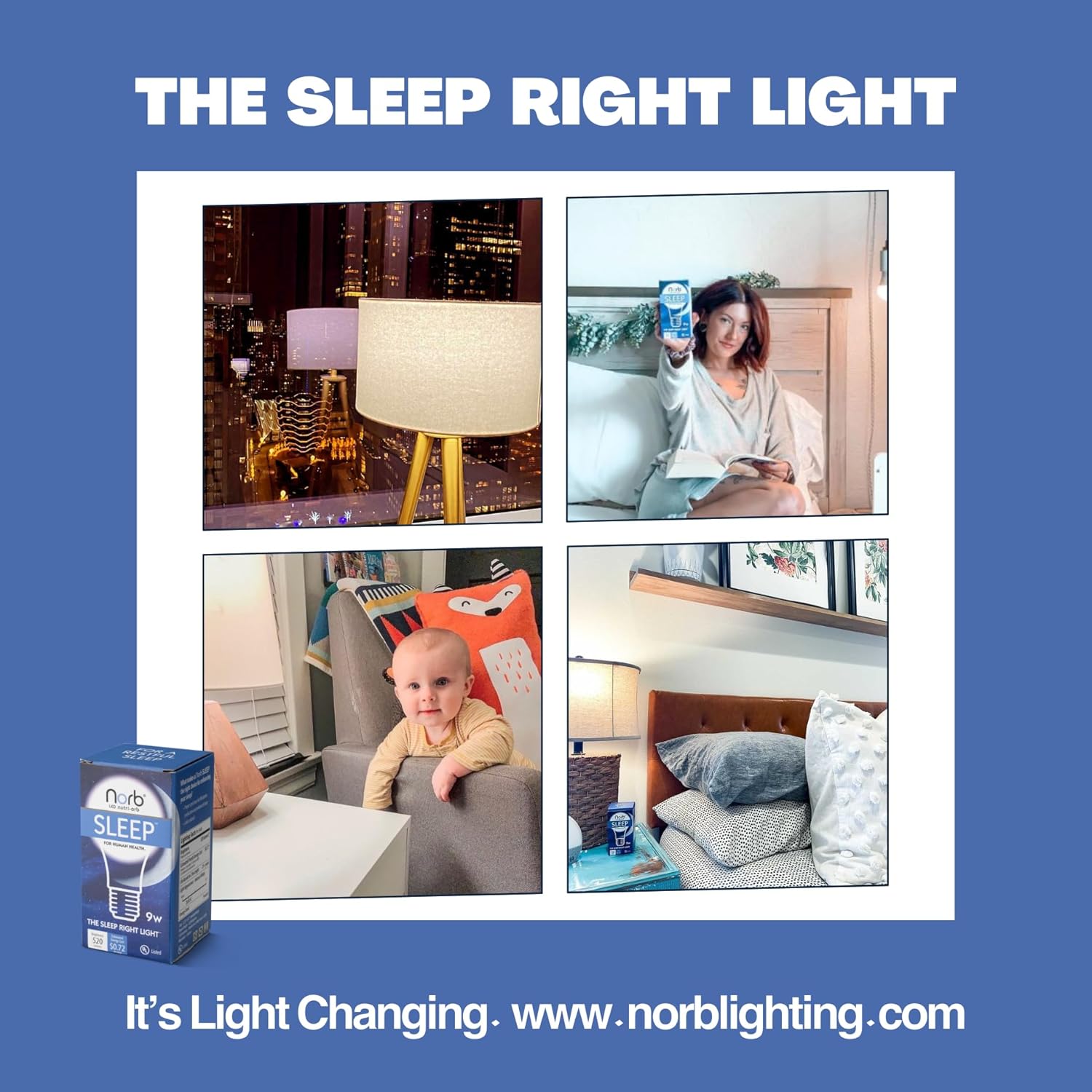 Norb NorbSLEEP Low-Blue Sleep Light Bulb – Melatonin-Boosting Nighttime LED for Restful Sleep – for Babies, Kids, & Adults – 9W A19 Dimmable, Natural Evening Spectrum, White Not Amber (1-Pack)