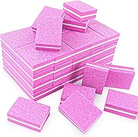 50 Pack Pink Mini Nail Buffers 100/180 Grit - Double-Sided Sponge Buffing Blocks for Acrylic, Natural Nails, Manicure & Pedicure