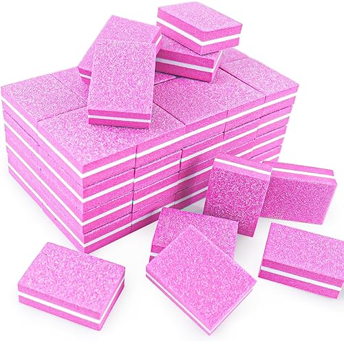 50Pcs Pink Sponge Nail Buffers,100/180 Grit Mini Nail Files,Mini Buffer Block Nail File for Acrylic & Natural Nails,Double-Sided Buffing Blocks for Manicure & Pedicure, Salon & Home Use
